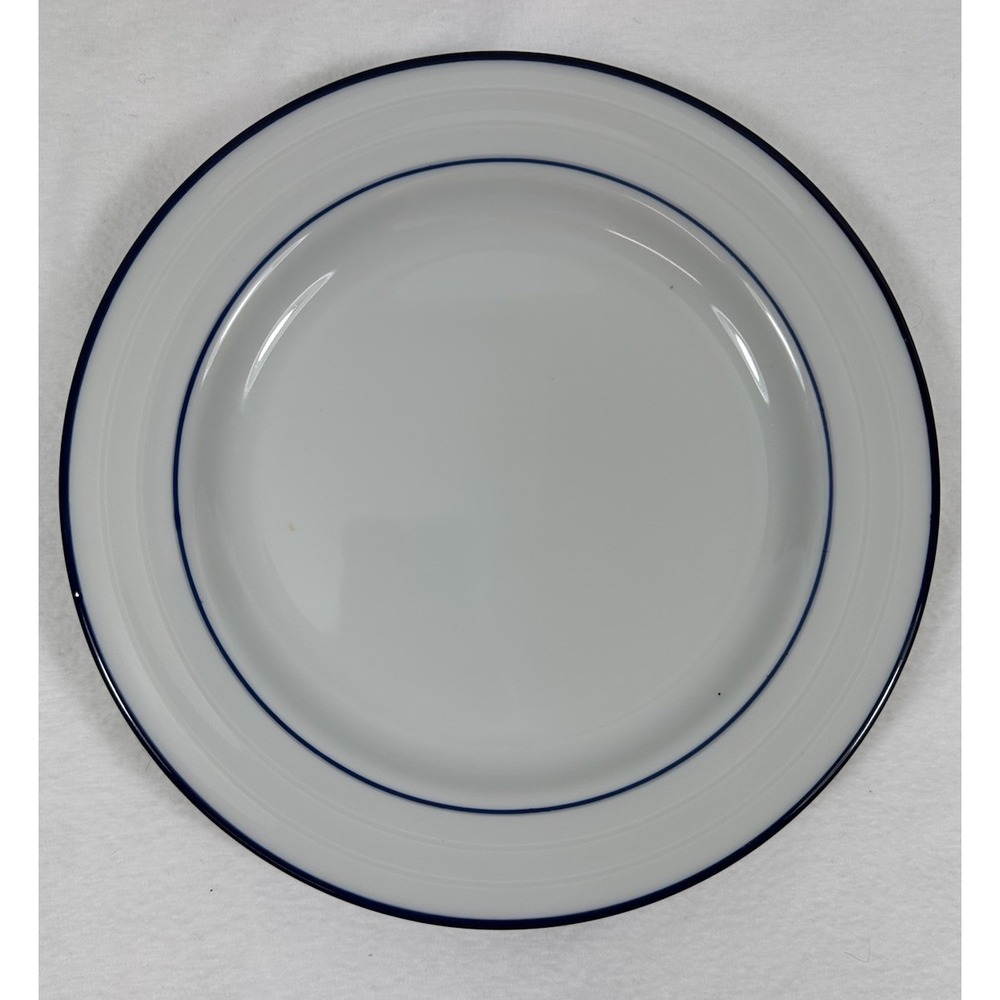 Crate & Barrel Roulette Salad Plate 8 1/4" White Blue Trim  Restaurantware